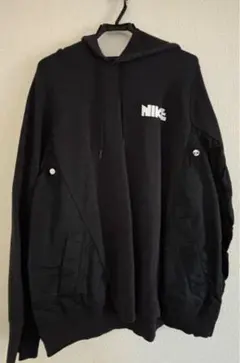 NIKE ✖sacai フードジップパーカー L ブラック ナイキ×サカイ オールブラック 2WAY ジップアップパーカー NIKE