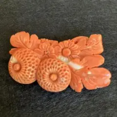 珊瑚 さんご 花彫刻 フルーツバスケット 薔薇 帯留め ふ8 - メルカリ