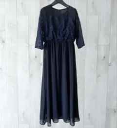 【新品】Lace Ladies レース袖 ワンピース ドレス ネイビー M