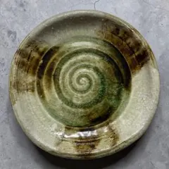 高遠焼 藁灰釉 緑釉 石皿 尺皿 大皿 骨董 民藝 民窯 松代焼 笠間焼
