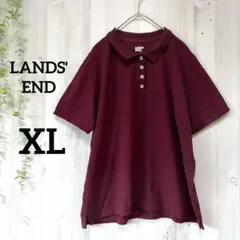 ランズエンド 無地 ポロシャツ レギュラーカラー 半袖 スリット XL 深紅 綿のサムネイル