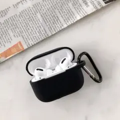 AirPods Pro3ケース 保護カバー シリコン キズ防止 カラビナ付き 黒