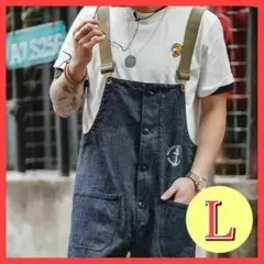 新品 L デニム オーバーオール アメカジビンテージ風 作業着 DIY 大人気