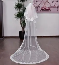 ロング ベール ウエディング 結婚式 白レース