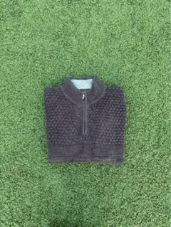 【良デザイン】ハーフジップ ニット 立体編み 切り替え チャコールグレー 古着