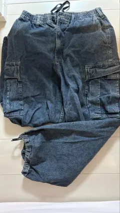 ダークブルー カーゴパンツ ウエストゴム