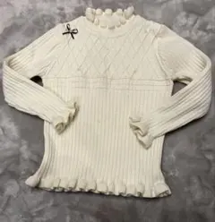 ブラックリボンアイボリー フリル付きセーター 120/60