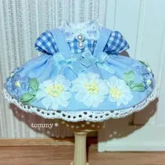 新作＊リボン刺繍の肩紐付きスカート＆ブラウスセット♡子供サイズ　ドール服