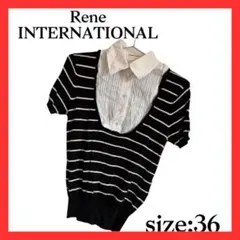 【Rene INTERNATIONAL】半袖ニット 36 ボーダー H3