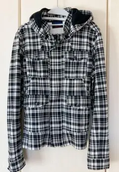 ニコルクラブフォーメン　フード付き黒白チェックジャケット