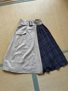 【MISCH MASCH】チェックのプリーツ・ベージュのMIXスカート