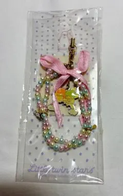【当時物】キキララ ビーズストラップ　虹　リボン　キーホルダー