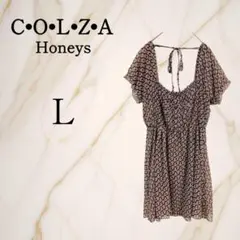 ハニーズ◇コルザ【L】シアー半袖チュニック 小花柄 ミニワンピース バックリボン