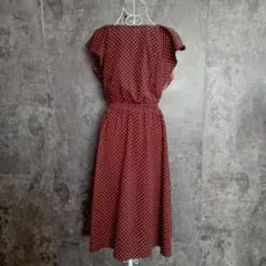 ✨GU✨ジーユー♡ロングフレアワンピース♡半袖♡ドット柄♡茶(S)