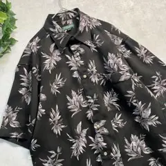 黒 メンズ ボタニカル 総柄 ヴィンテージ 半袖 柄シャツ Mサイズ ブラック系