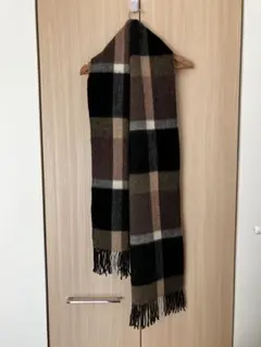 【週末限定SALE】茶系チェック柄ウール混マフラー美品