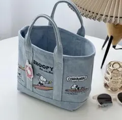 SNOOPY サーフィン刺繍 ハンドバッグ / トートバッグ