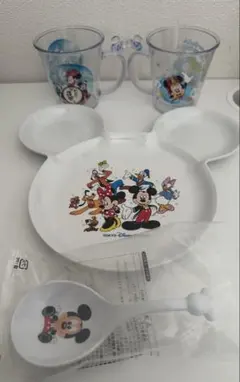 ディズニー　スーベニア　ミッキー型プレート　カップ　ミッキーれんげ　スプーン