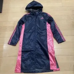 アディダス　フード付きベンチコート　ネイビー×ピンク　160