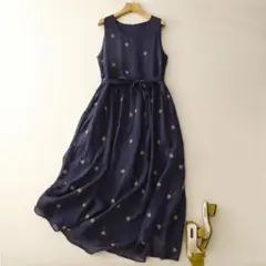 ダンデライオン刺繍ノースリーブロングワンピース
