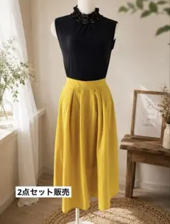 RPSイエロー フレアスカート ロングスカートM 黒ノースリーブ Mのサムネイル
