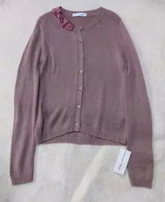 Kawai Okadaリボン付きローズベージュニットカーディガン　M