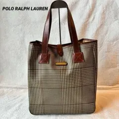 POLO RALPH LAUREN トートバッグ PCVレザー 千鳥格子 茶色
