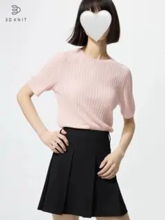 UNIQLO ユニクロ 3Dメリノリブクルーネックセーター/5分袖 ピンク M