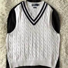 【美品✨】ポロバイラルフローレン カシミヤ混 ケーブルニット ベスト XLのサムネイル