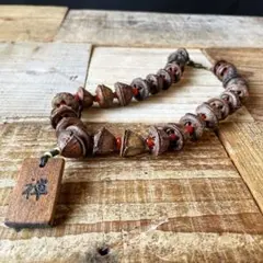 (在庫処分価格)金鐘菩提子/龍紋瑪瑙　【禅】木札数珠ネックレス〜(ラスト1)