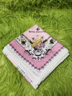 ROYAL DOULTON ロイヤルダルトン ハンカチ ピンク 花柄 レース付きのサムネイル