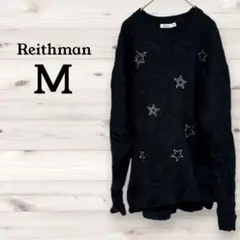 Reithman 【M】 星柄刺繍 ブラック ニット セーター　可愛い　海外古着