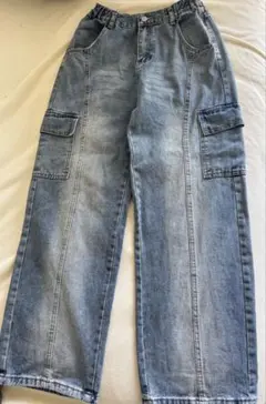 ライトブルー カーゴデニムパンツ