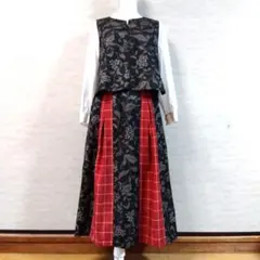 2026M042　着物リメイク　大島紬と紬を合わせたセットアップ