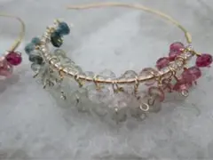 天然石。トルマリンのグラデーションフープピアス