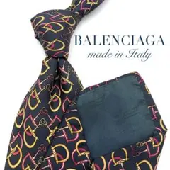 【美品】BALENCIAGA ネクタイ ホースビット パターン ネイビーブラック