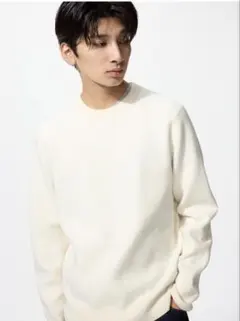 UNIQLO ウォッシャブルミラノリブクルーネックセーター　オフホワイトユニクロ
