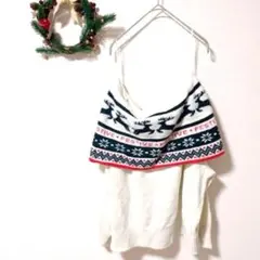 【H&M】クリスマス　トナカイ　オフショルダー　ニット　ホワイト