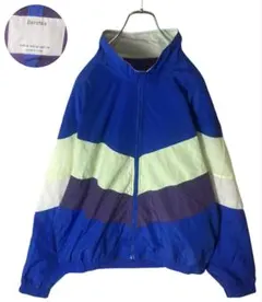 グッドデザイン古着マルチカラービッグボーダーデザインナイロンブルゾンビッグサイズ
