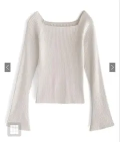 GRL スクエアネックフレアスリーブリブニットトップス 黒　S