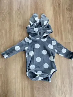 韓国子供服　ウサギ耳付き水玉ロンパース