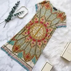 美品✨ニコルミラーニューヨーク シルク100％ ワンピース M ステンドグラス調のサムネイル