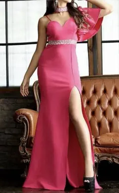 ビジューチョーカーワンカラーワンショルダーロングドレス【Ryuyu】Lサイズ