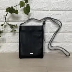 【BARCOS（バルコス）】レザーショルダーバッグ　スマホポーチ　黒　ブラック