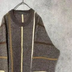90s vintage 総柄ニット　セーター　ウール　メンズM 古着　B4
