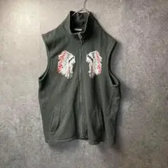 vintage ベスト　ユニセックス　ブラック　フルジップ　インディアン