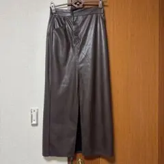 ブラウン 合成皮革 タイトスカート