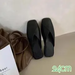 ミュールサンダル 24cm黒 スリッパ スクエアトゥ フラットシューズ