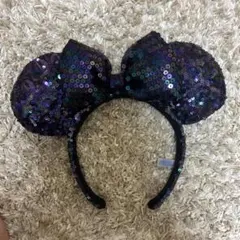 Disney ミッキー型カチューシャ スパンコール黒紫