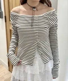 Kastane カスタネ オフショルテレコカットソー　ボーダー
